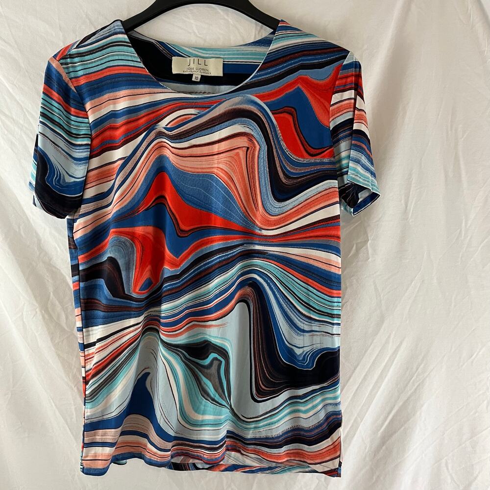 Jill Jojie Lloren Rustan's Multicolor Print Blouse Size 8 Stretch